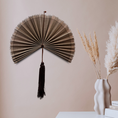 20-inch Chestnut Brown Bamboo Wall Fan – Boho Wabi Sabi Style Decor, Handcrafted Bamboo Fan for Living Room, Bedroom & Gift Idea