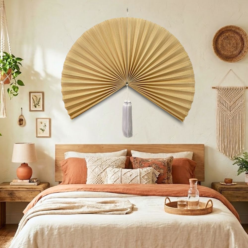 Large Woven Bamboo Wall Fan – Eco-Friendly Boho Home Decoration
