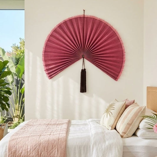 Handmade Wall Fan, Bamboo Wall Fan, Vintage Boho Hanging Fan, Colorful Wall Fan Decor, Handmade Birthday Gift