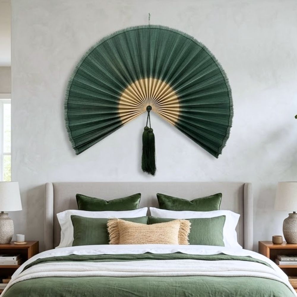 Large Bamboo Wall Fan – Handmade Boho Japandi Headboard & Wall Decor, Handcrafted Bamboo Wall Fan