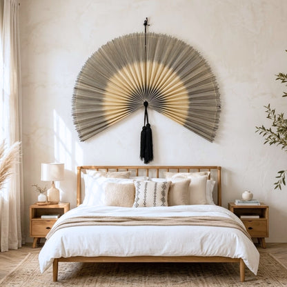 Handcrafted Large Bamboo Wall Fan Decor – 40 Inch Natural Woven Wall Art with Tassel Accent, Boho Home Statement Piece & Handmade Gift Idea