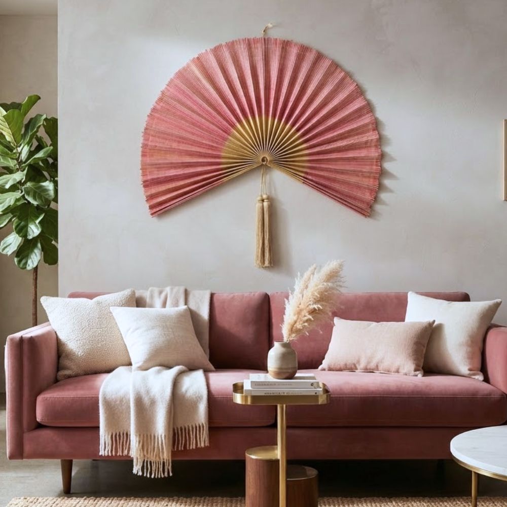 Large Bamboo Fan Wall Hanging Headboard For Gift And Decoration
