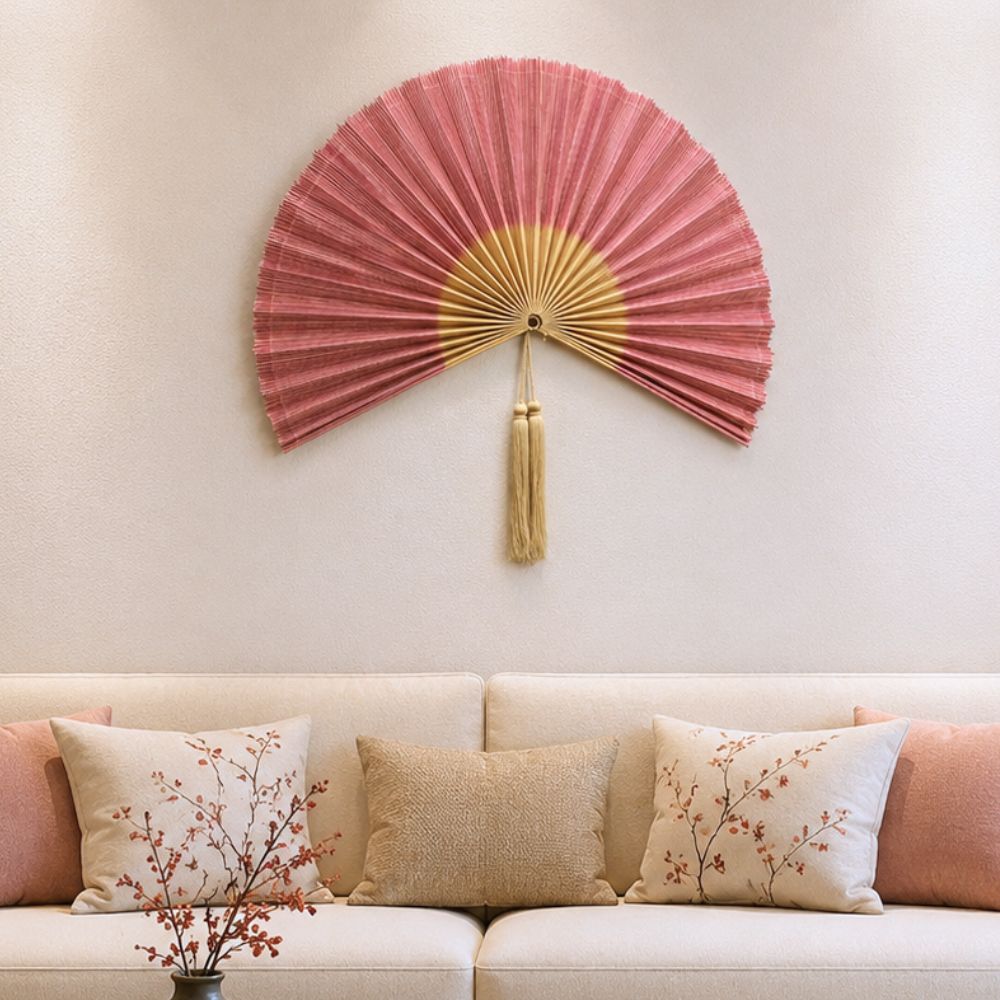 Large Bamboo Fan Wall Hanging Headboard For Gift And Decoration