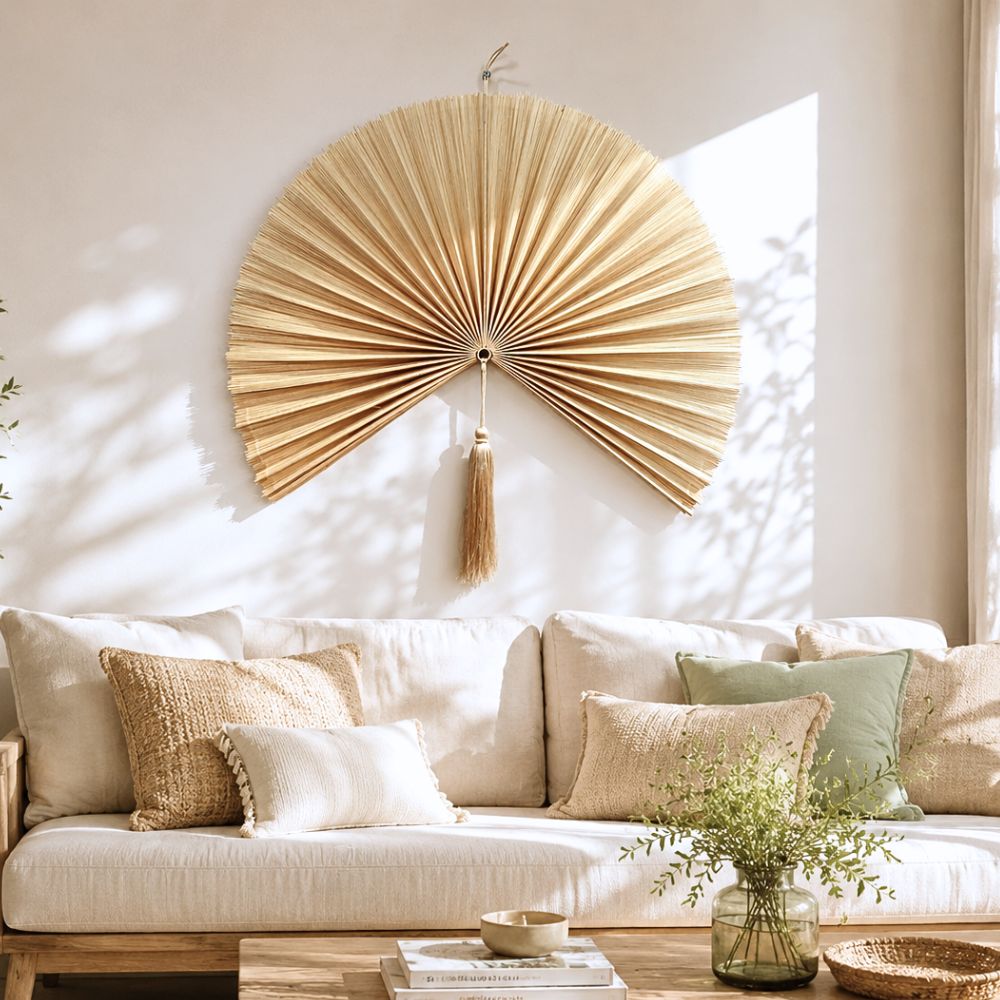 Large Woven Bamboo Wall Fan – Eco-Friendly Boho Home Decoration