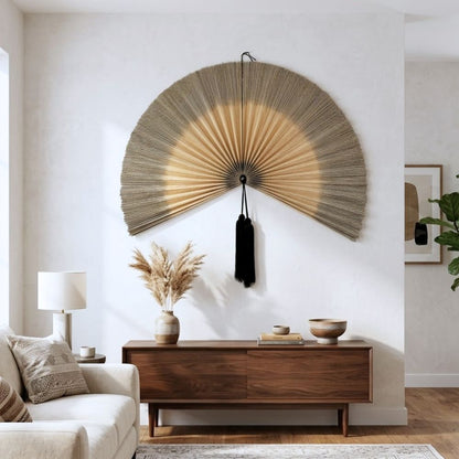 Handcrafted Large Bamboo Wall Fan Decor – 40 Inch Natural Woven Wall Art with Tassel Accent, Boho Home Statement Piece & Handmade Gift Idea
