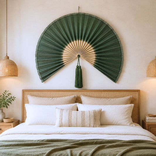 Large Bamboo Wall Fan – Handmade Boho Japandi Headboard & Wall Decor, Handcrafted Bamboo Wall Fan