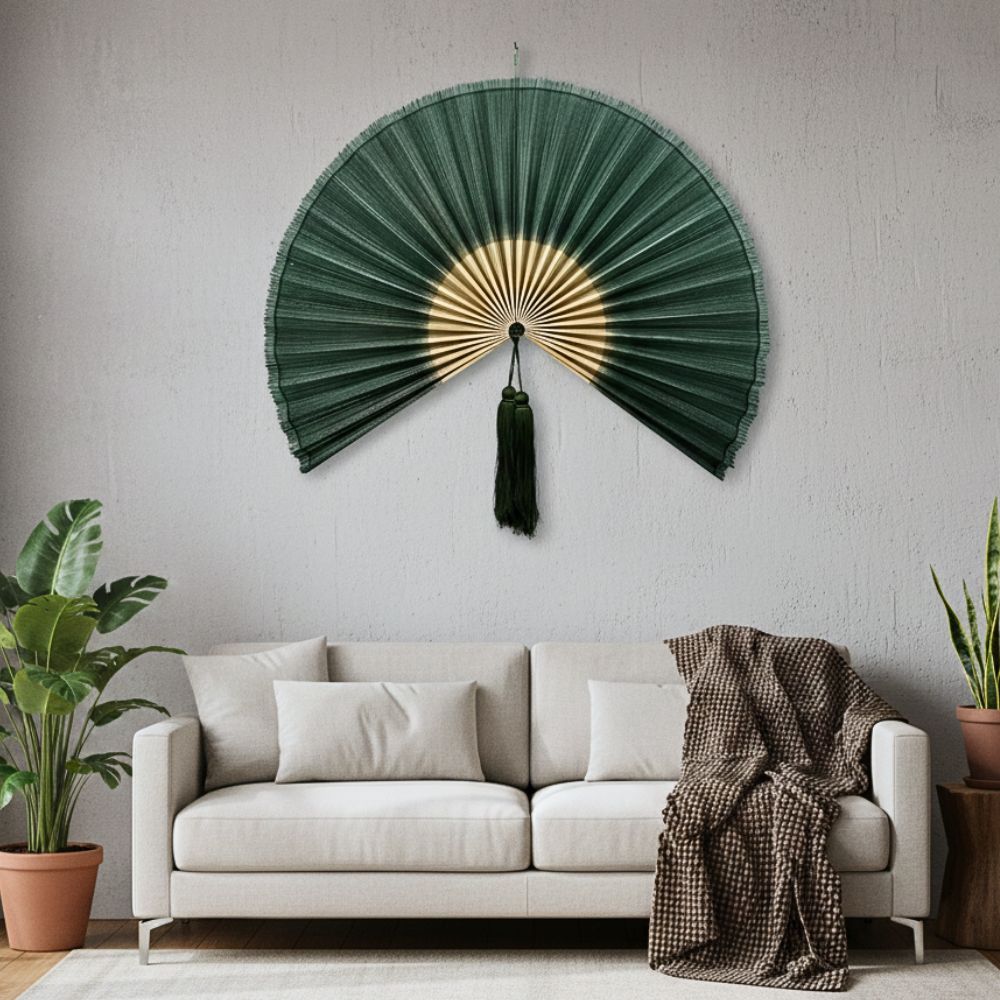 Large Bamboo Wall Fan – Handmade Boho Japandi Headboard & Wall Decor, Handcrafted Bamboo Wall Fan