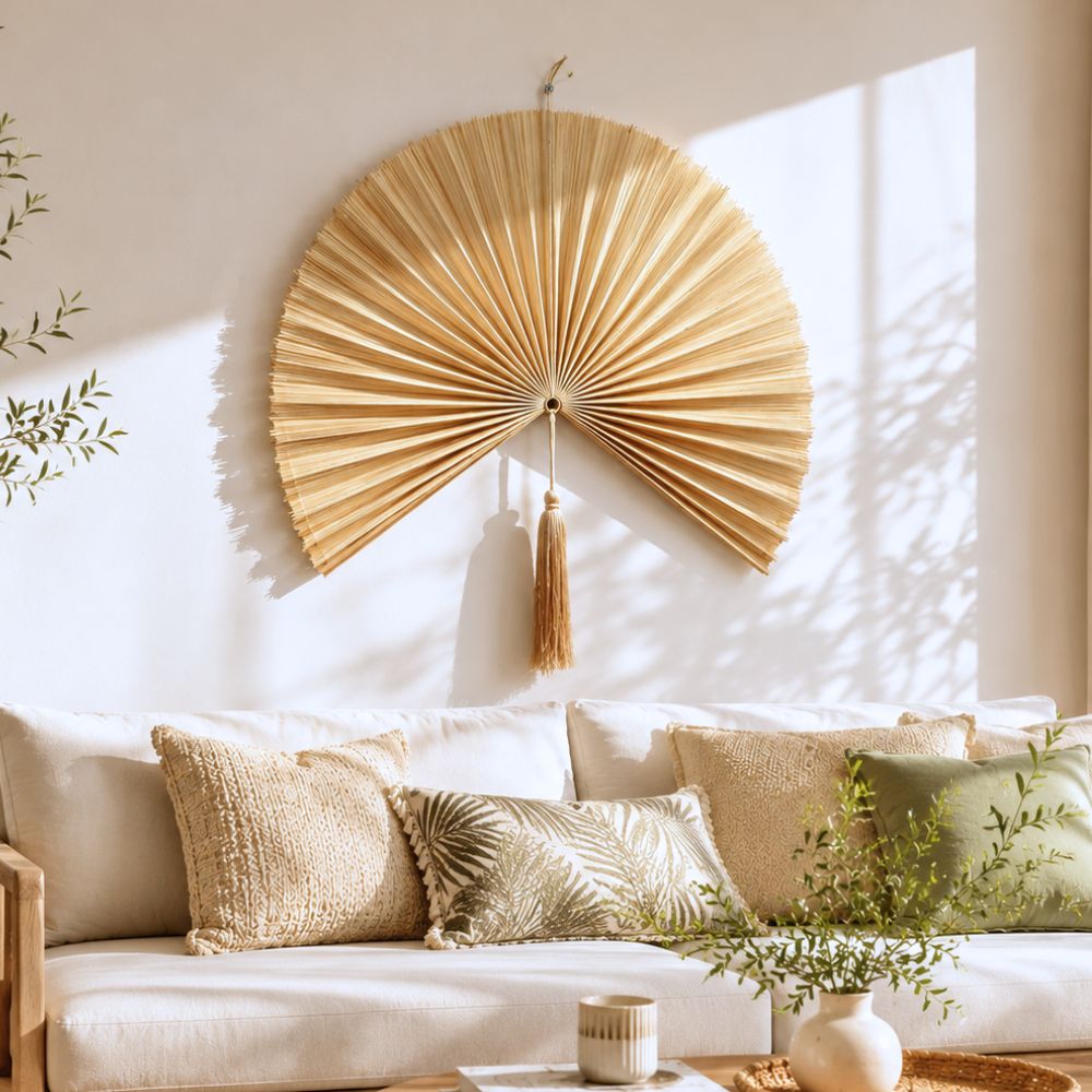 Large Woven Bamboo Wall Fan – Eco-Friendly Boho Home Decoration