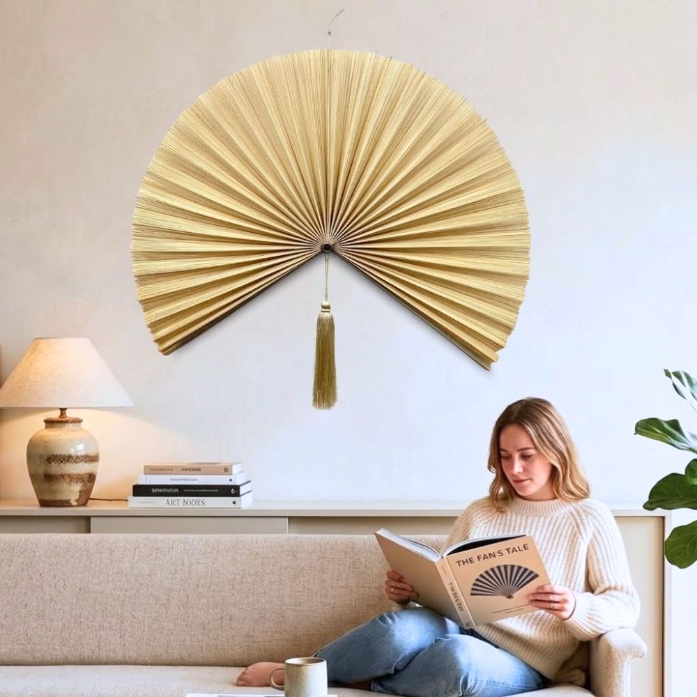 Large Woven Bamboo Wall Fan – Eco-Friendly Boho Home Decoration