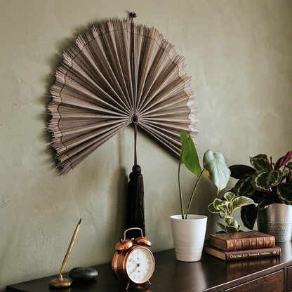 Handmade Bamboo Wall Fan Set – Chestnut Brown Wabi Sabi & Japandi Wall Decor for Headboard, Artisan Gift