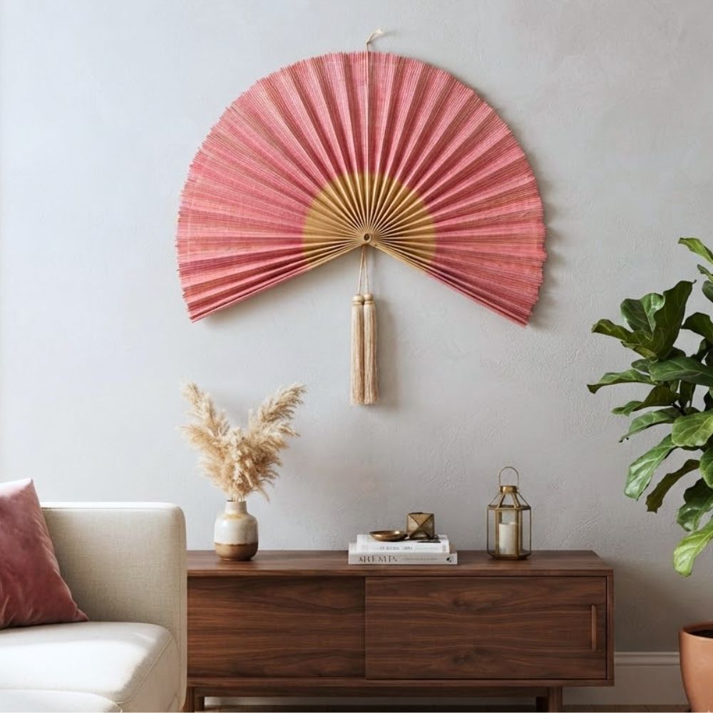 Large Bamboo Fan Wall Hanging Headboard For Gift And Decoration
