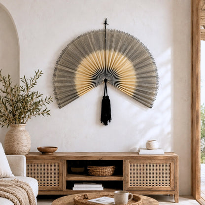 Handcrafted Large Bamboo Wall Fan Decor – 40 Inch Natural Woven Wall Art with Tassel Accent, Boho Home Statement Piece & Handmade Gift Idea
