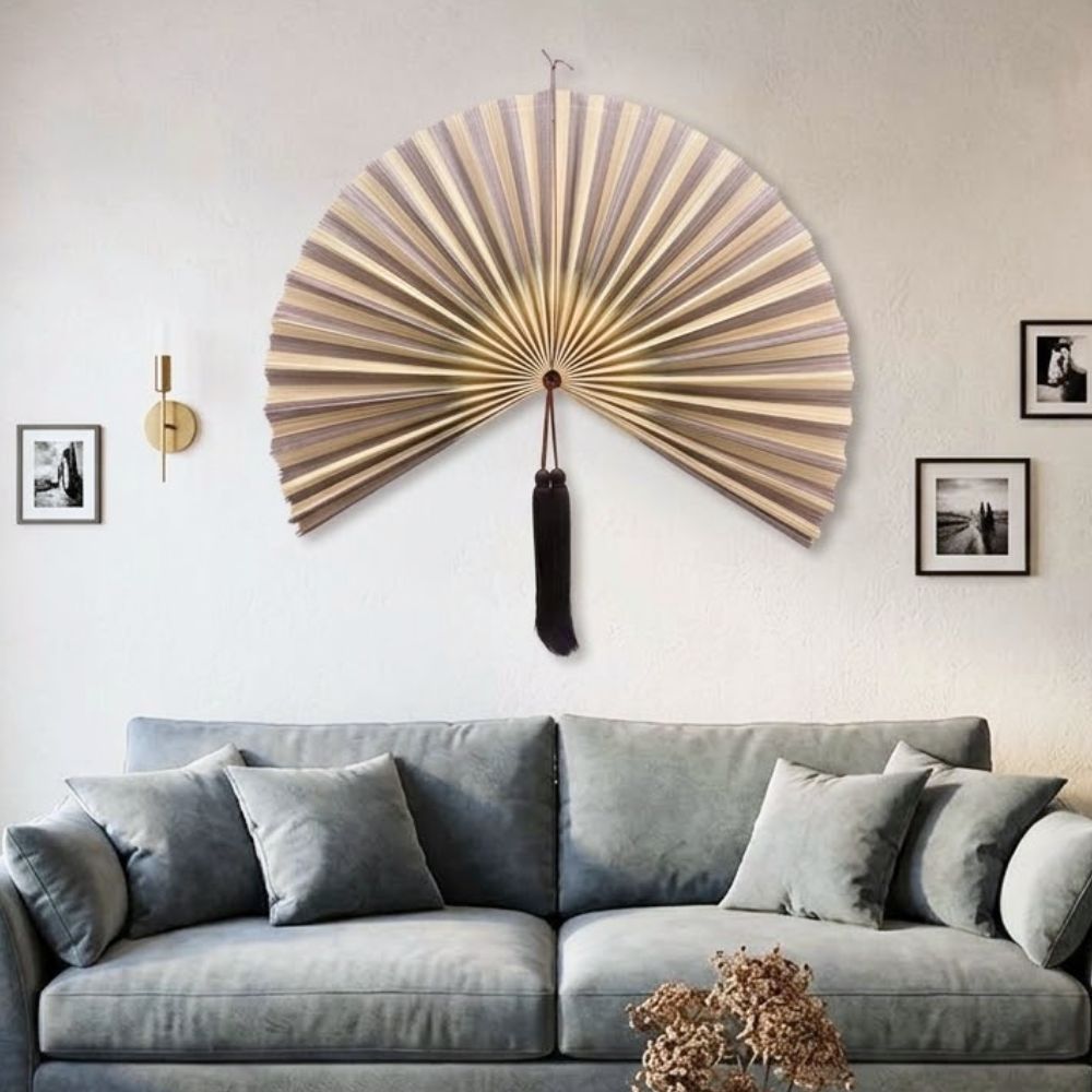 Decorative Bamboo Wall Fan Handmade Home Accent for Living Room Bedroom and Entryway