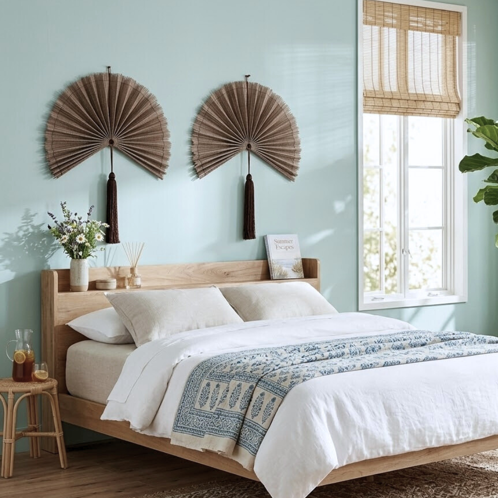 20-inch Chestnut Brown Bamboo Wall Fan – Boho Wabi Sabi Style Decor, Handcrafted Bamboo Fan for Living Room, Bedroom & Gift Idea