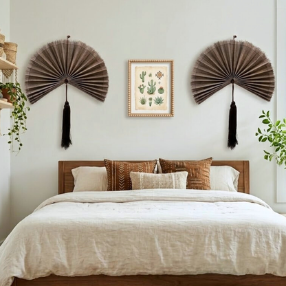 20-inch Chestnut Brown Bamboo Wall Fan – Boho Wabi Sabi Style Decor, Handcrafted Bamboo Fan for Living Room, Bedroom & Gift Idea