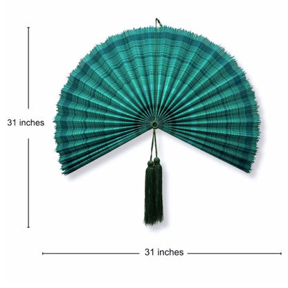 Oversized Large Bamboo Wall Fan – Emerald Green Handwoven Wall Decor, Natural Statement Hanging Art for Living Room, Bedroom & Home Interior
