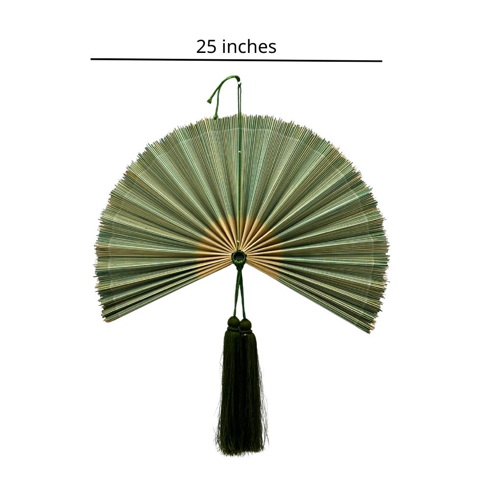 Green Bamboo Wall Fan Wall Decor, Summer Boho Wall Art, Woven Fan Headboard, Handmade Hanging Gift Idea