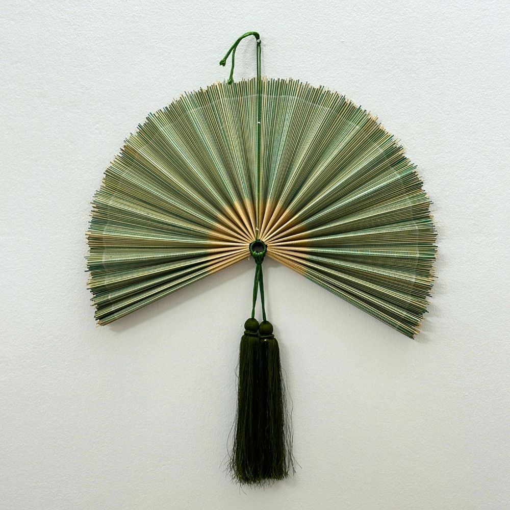Green Bamboo Wall Fan Wall Decor, Summer Boho Wall Art, Woven Fan Headboard, Handmade Hanging Gift Idea
