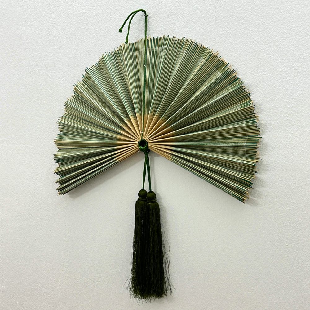 Green Bamboo Wall Fan Wall Decor, Summer Boho Wall Art, Woven Fan Headboard, Handmade Hanging Gift Idea