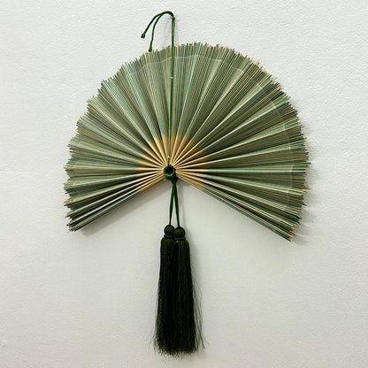 Green Bamboo Wall Fan Wall Decor, Summer Boho Wall Art, Woven Fan Headboard, Handmade Hanging Gift Idea