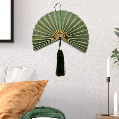 Green Bamboo Wall Fan Wall Decor, Summer Boho Wall Art, Woven Fan Headboard, Handmade Hanging Gift Idea