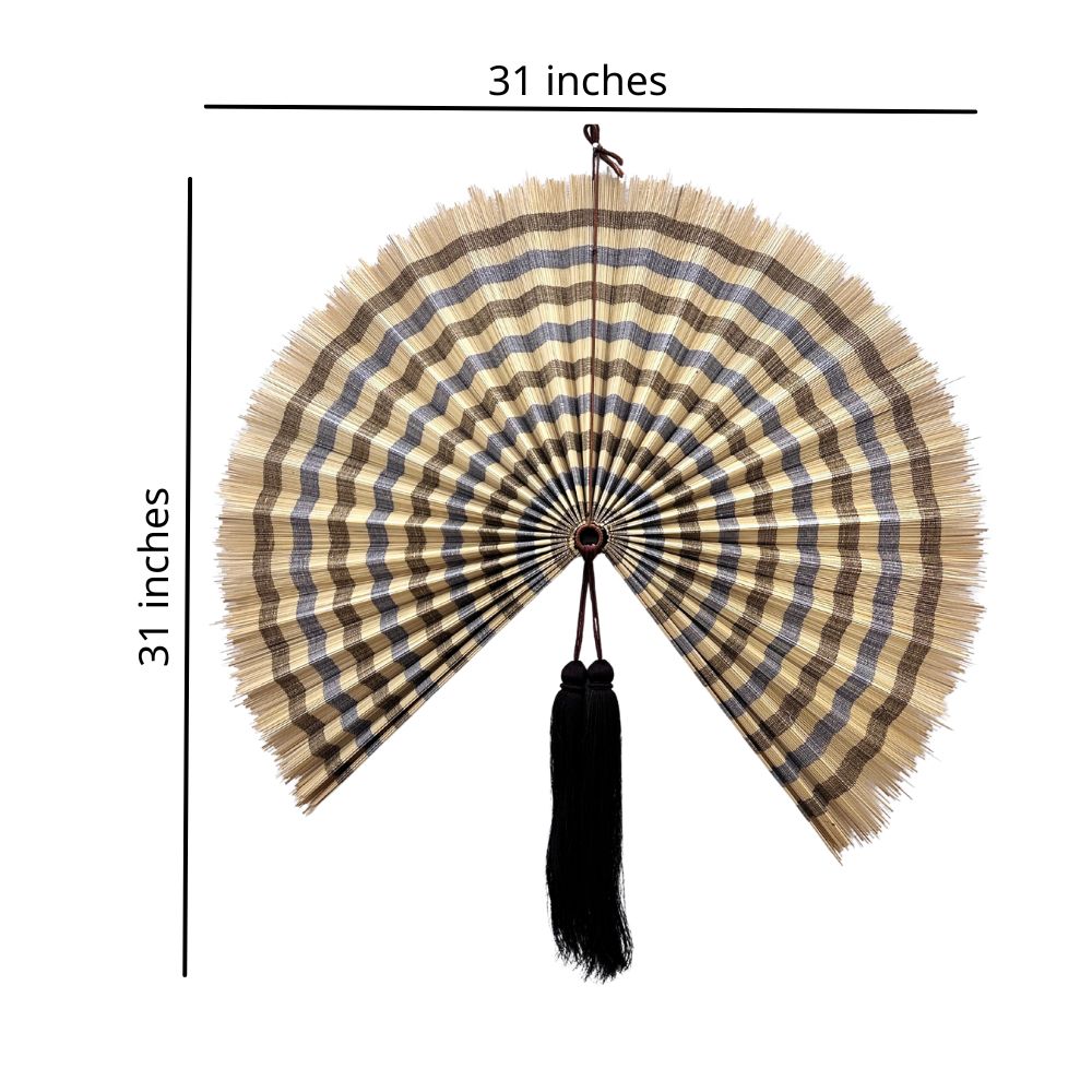 Handcrafted Bamboo Wall Fan Decor – Oversized Natural Woven Wall Hanging with Tassel Accent