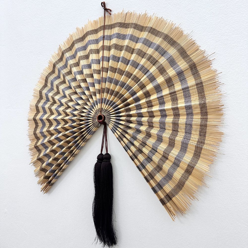 Handcrafted Bamboo Wall Fan Decor – Oversized Natural Woven Wall Hanging with Tassel Accent