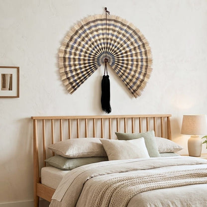 Handcrafted Bamboo Wall Fan Decor – Oversized Natural Woven Wall Hanging with Tassel Accent