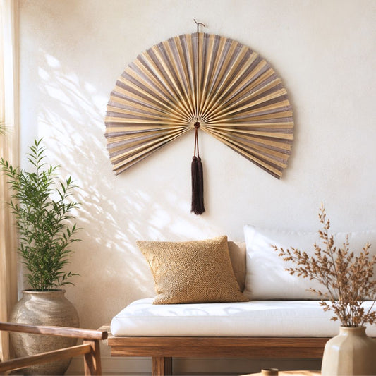 Decorative Bamboo Wall Fan Handmade Home Accent for Living Room Bedroom and Entryway