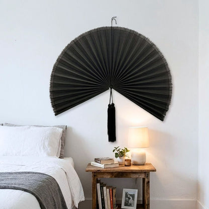 Black Bamboo Wall Fan Decor, Gothic Boho Halloween Wall Art, Dark Bohemian Home Decor & Statement Accent