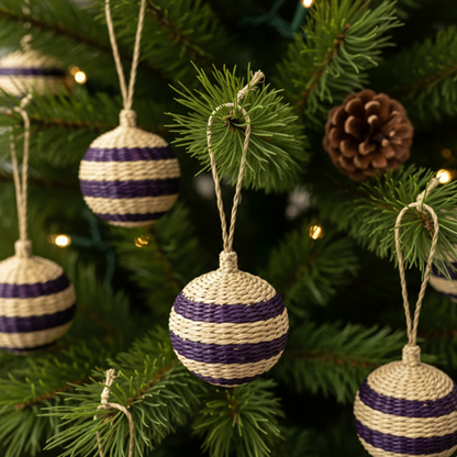 Handmade Purple Seagrass Christmas Ornaments Mexican Style Holiday Decor