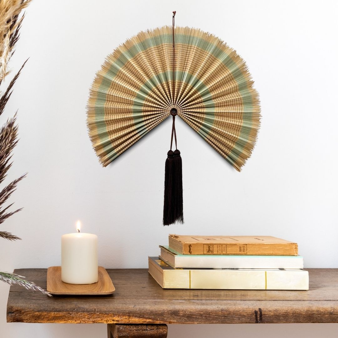 Woven Bamboo Wall Fan, Handmade Minimalist Wall Art Decor, Decorative Bamboo Fan Wall Hanging