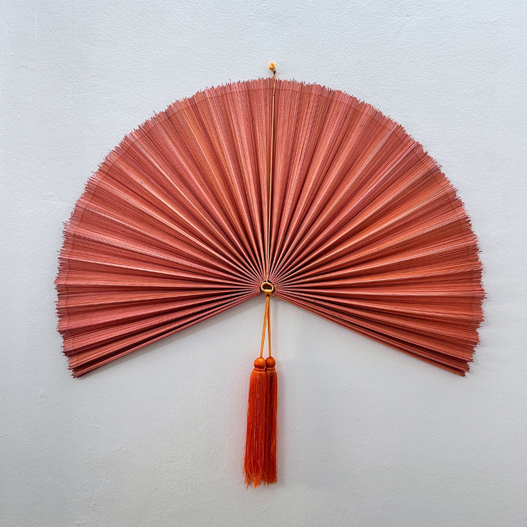 Orange Bamboo Fan, Bamboo Fan Wall Decor, Folding Fan Headboard, Boho Wall Art, Handmade Gift