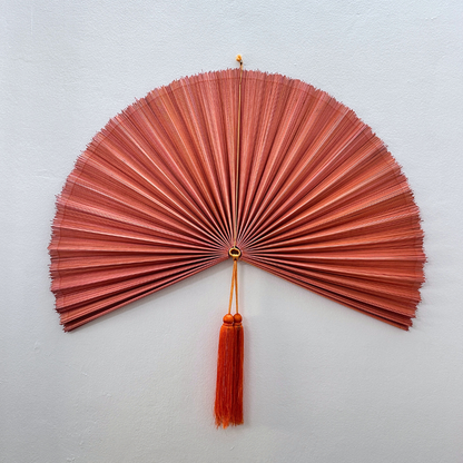 Orange Bamboo Fan, Bamboo Fan Wall Decor, Folding Fan Headboard, Boho Wall Art, Handmade Gift