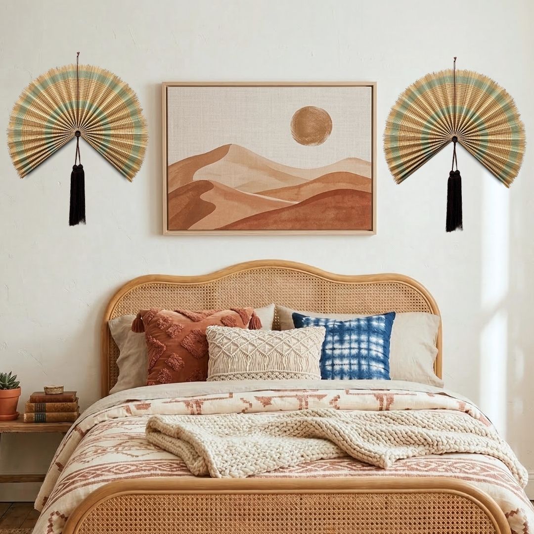 Woven Bamboo Wall Fan, Handmade Minimalist Wall Art Decor, Decorative Bamboo Fan Wall Hanging