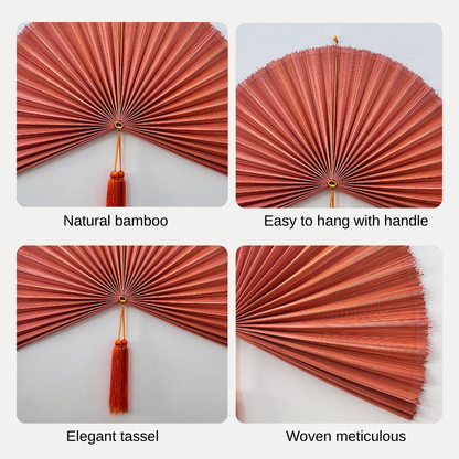 Orange Bamboo Fan, Bamboo Fan Wall Decor, Folding Fan Headboard, Boho Wall Art, Handmade Gift
