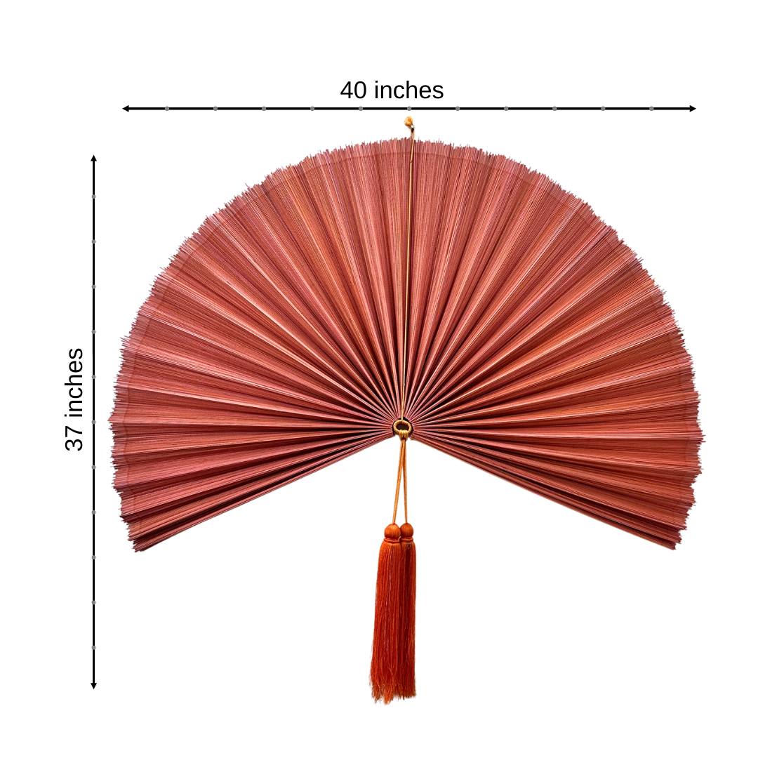 Orange Bamboo Fan, Bamboo Fan Wall Decor, Folding Fan Headboard, Boho Wall Art, Handmade Gift
