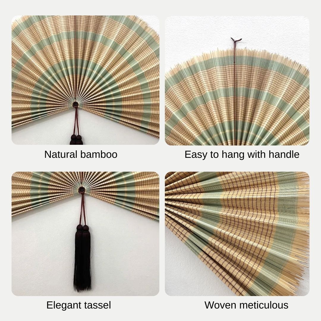 Oversized Bamboo Fan Wall Decor, Boho Headboard Art, Summer Home Decor, Handcrafted Olive Green