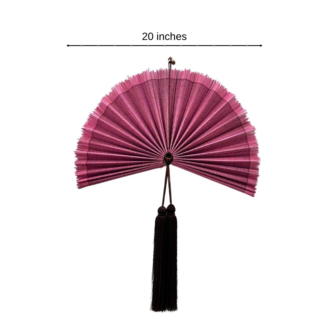 Bamboo Wall Fan 20" Handmade – Boho Decor with Tassel, Woven Wall Hanging Gift