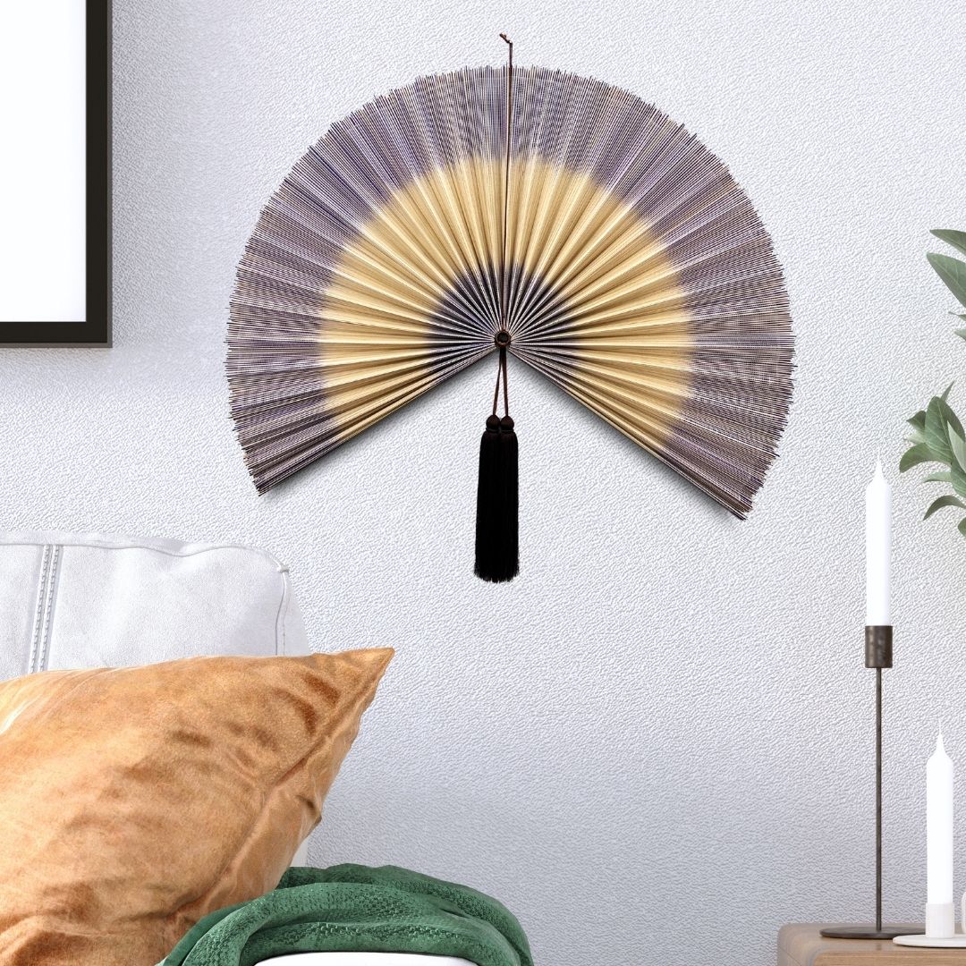 Large Bamboo Fan Wall Decor Handmade Boho Wall Art Oversized Asian Wall Hanging for Living Room Bedroom Headboard