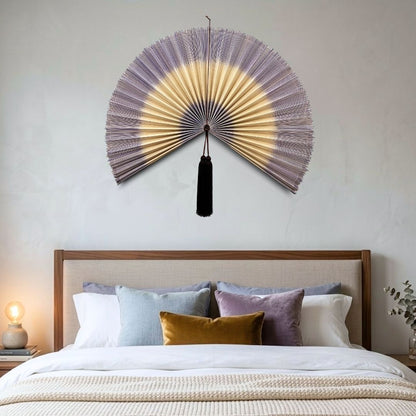 Large Bamboo Fan Wall Decor Handmade Boho Wall Art Oversized Asian Wall Hanging for Living Room Bedroom Headboard