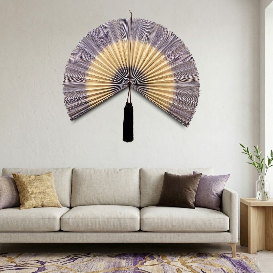 Large Bamboo Fan Wall Decor Handmade Boho Wall Art Oversized Asian Wall Hanging for Living Room Bedroom Headboard