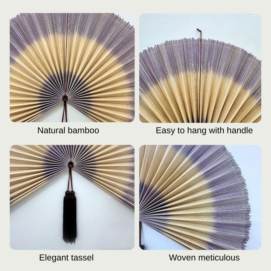 Large Bamboo Fan Wall Decor Handmade Boho Wall Art Oversized Asian Wall Hanging for Living Room Bedroom Headboard