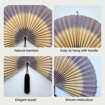 Large Bamboo Fan Wall Decor Handmade Boho Wall Art Oversized Asian Wall Hanging for Living Room Bedroom Headboard
