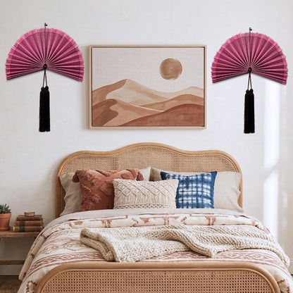 Bamboo Wall Fan 20" Handmade – Boho Decor with Tassel, Woven Wall Hanging Gift