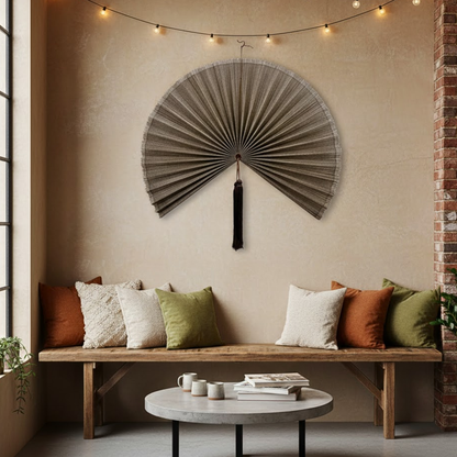 Handwoven Large Bamboo Wall Fan Decor – Japandi Style Natural Wall Art Headboard – Boho Home Decoration for Living Room & Bedroom