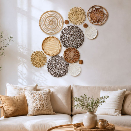 Woven Wall Basket Set: 13 Piece Boho Wicker Decor, Christmas Decor Boho Wall Art