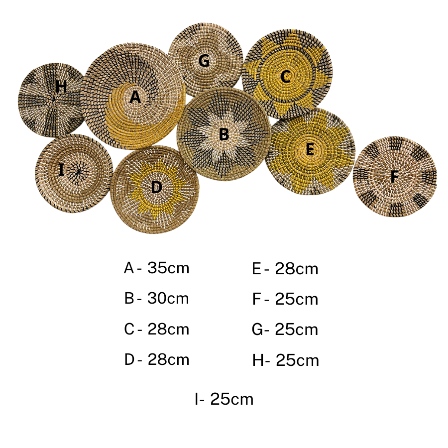 Boho Seagrass Wall Basket Set 9 Handmade Woven Wall Decor Plates