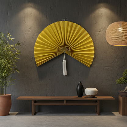 Handwoven Bamboo Wall Fan (40in) Golden Yellow Boho Holiday Decor