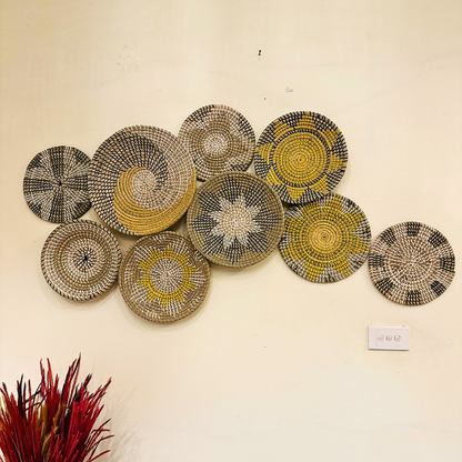 Boho Seagrass Wall Basket Set 9 Handmade Woven Wall Decor Plates